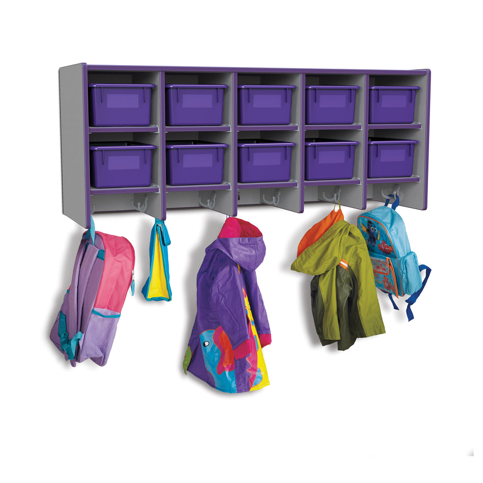 0771JC004, Rainbow Accents 10 Section Wall Mount Coat Locker - with Trays - Purple