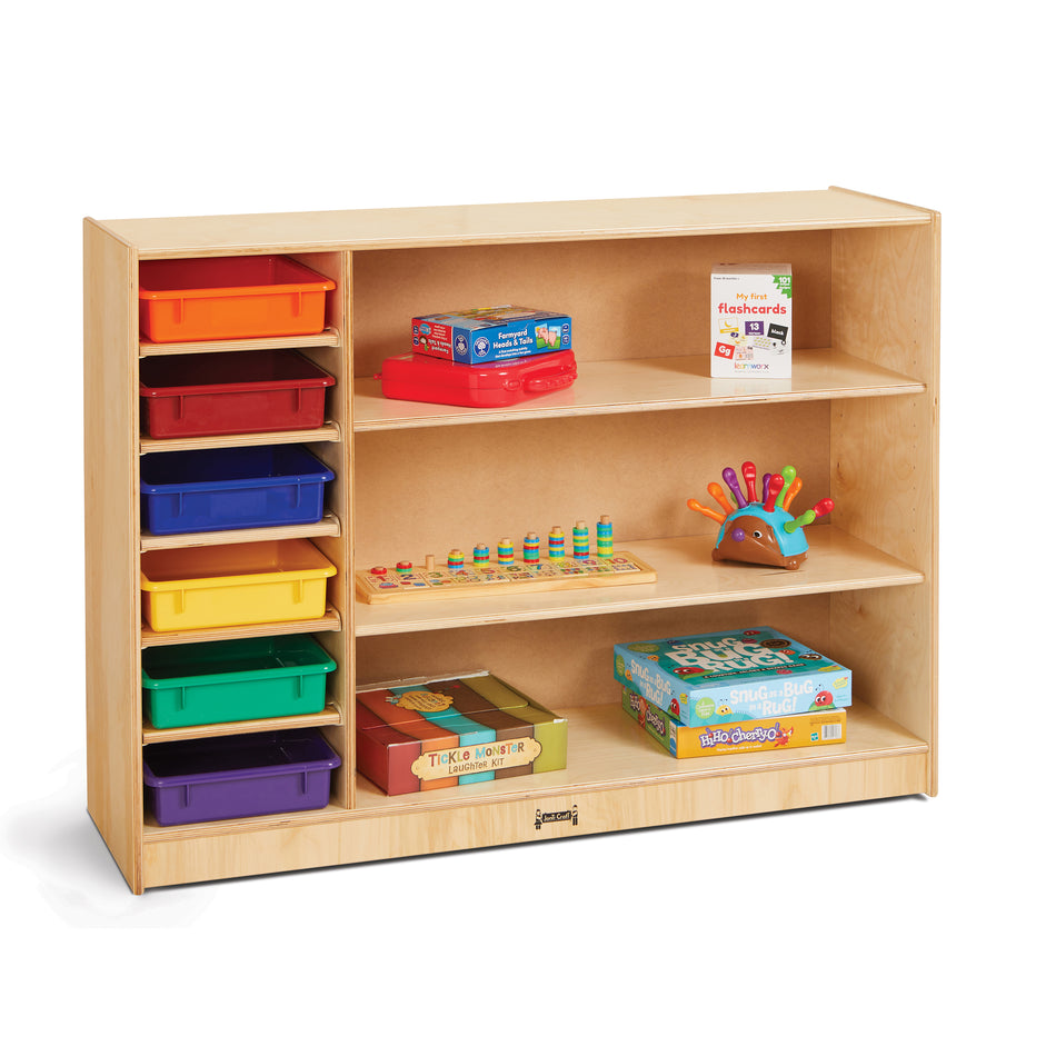 0822JC, Jonti-Craft Adjustable Combo Mobile Straight-Shelf - with colored Paper-Trays