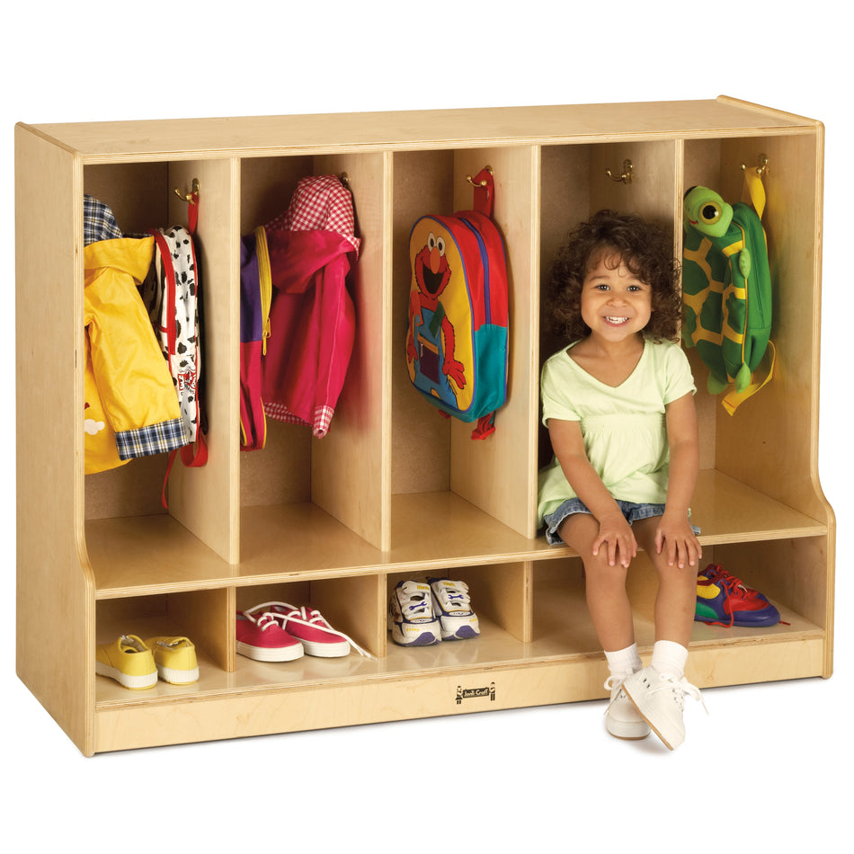 6684JC, Jonti-Craft Toddler 5 Section Coat Locker with Step - without Cubbie-Trays