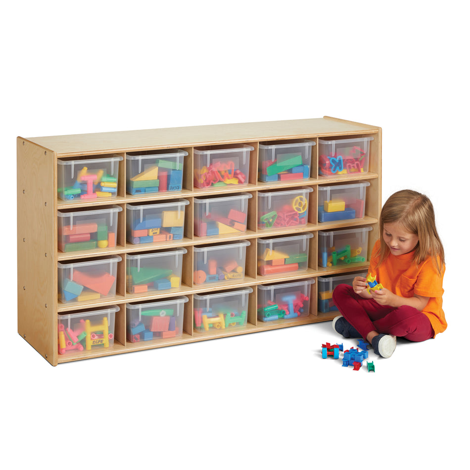 7041YT, Young Time 20 Cubbie-Tray Storage - with Clear Bins