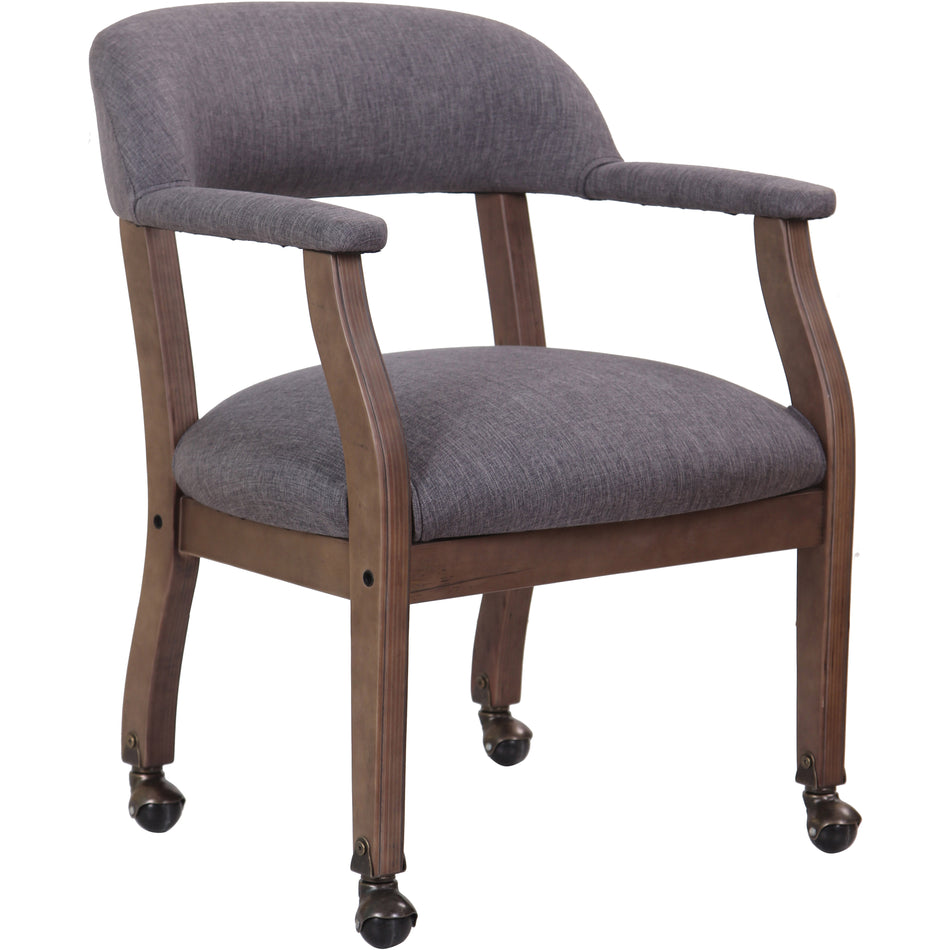 Modern Captain's guest, accent or dining chair in Slate Grade Commercial Grade Linen With Casters, B9545DW-SG