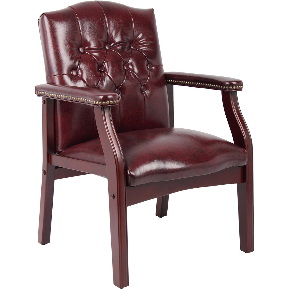 Traditional Oxblood Vinyl guest, accent or dining chair with Mahogany Finish, B959-BY