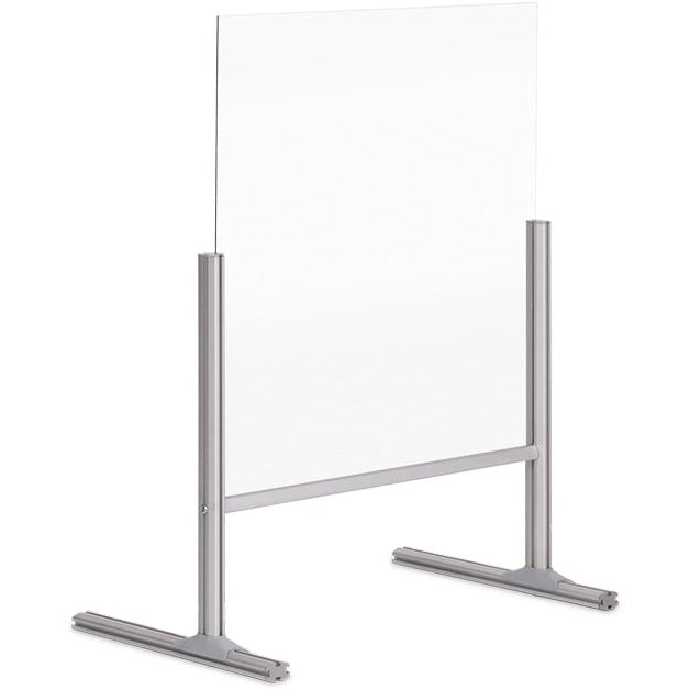 DSP693041 Protector Series Freestanding Glass Countertop Barrier, 26" x 34", Countertop Sneeze Guard Divider, 8" Pass Through by MasterVision