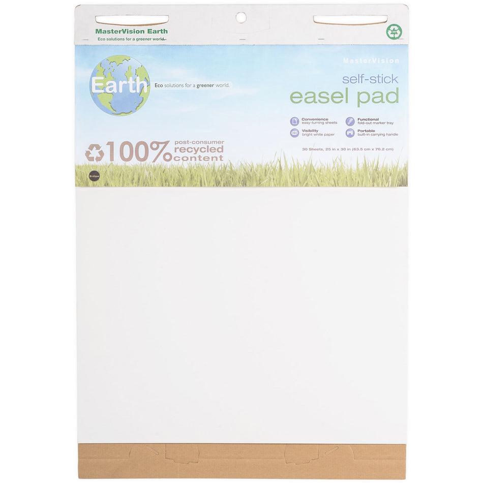FL1218207 Earth Series Self-Stick Easel Recycled Paper Pad, 30" x 25", 40 Sheets, Pack of 2, White by MasterVision