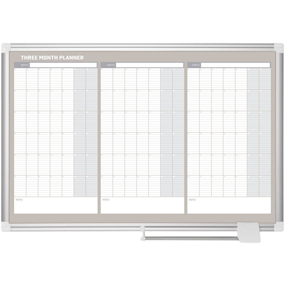 GA03204830 Magnetic Dry Erase Quarterly 3 Month White Board Planner, Wall Mounting, Sliding Marker Tray, 24" x 36", Aluminum Frame by MasterVision