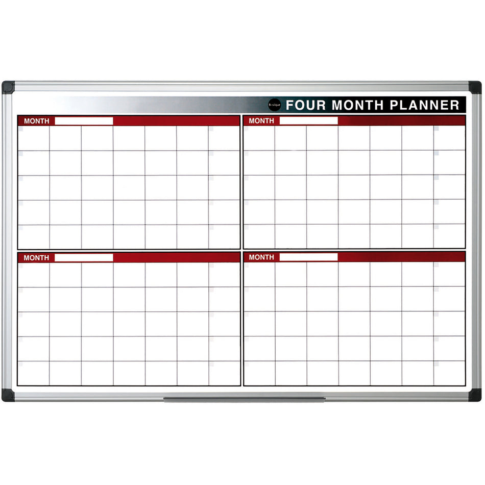 GA0376170 Magnetic Quarterly 4 Month Dry Erase Planner White Board, 24" x 36", Wall Mounted Aluminum Frame by MasterVision