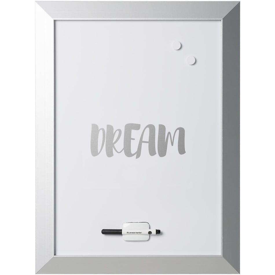 MM04447522 Kamashi "Dream" Quote Dry Erase Magnetic Personal White Board + Marker, Eraser & 2 Magnets, Home Decor, 24" x 18", Silver Wood Frame by MasterVision
