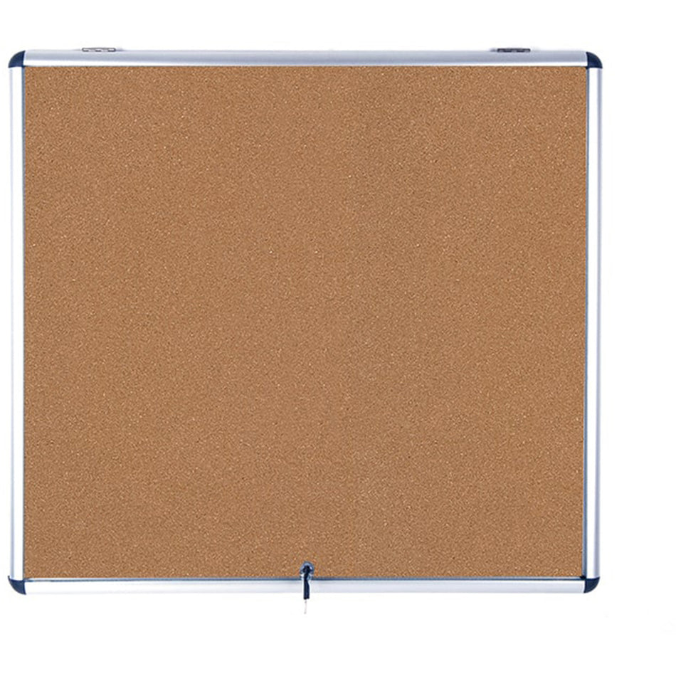 VT380101150 Slimline Enclosed Top Hinged Door Locking Cork Bulletin Board, Wall Mounting Message Corkboard, 38" x 45", Aluminum Frame by MasterVision
