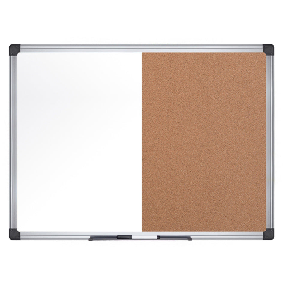 XA0302170 Maya Series Dry Erase White Board Cork Bulletin Board Combo, Wall Mounting, Self-Healing Cork, 24" x 36", Aluminum Frame by MasterVision