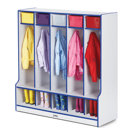 0468JCWW003, Rainbow Accents 5 Section Coat Locker with Step - Blue