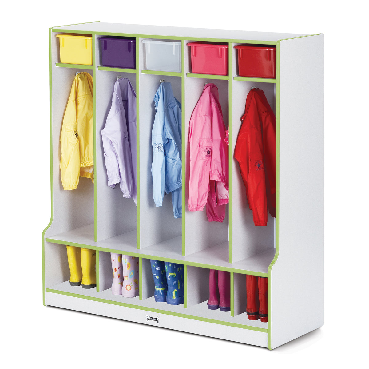 0468JCWW130, Rainbow Accents 5 Section Coat Locker with Step - Key Lime Green