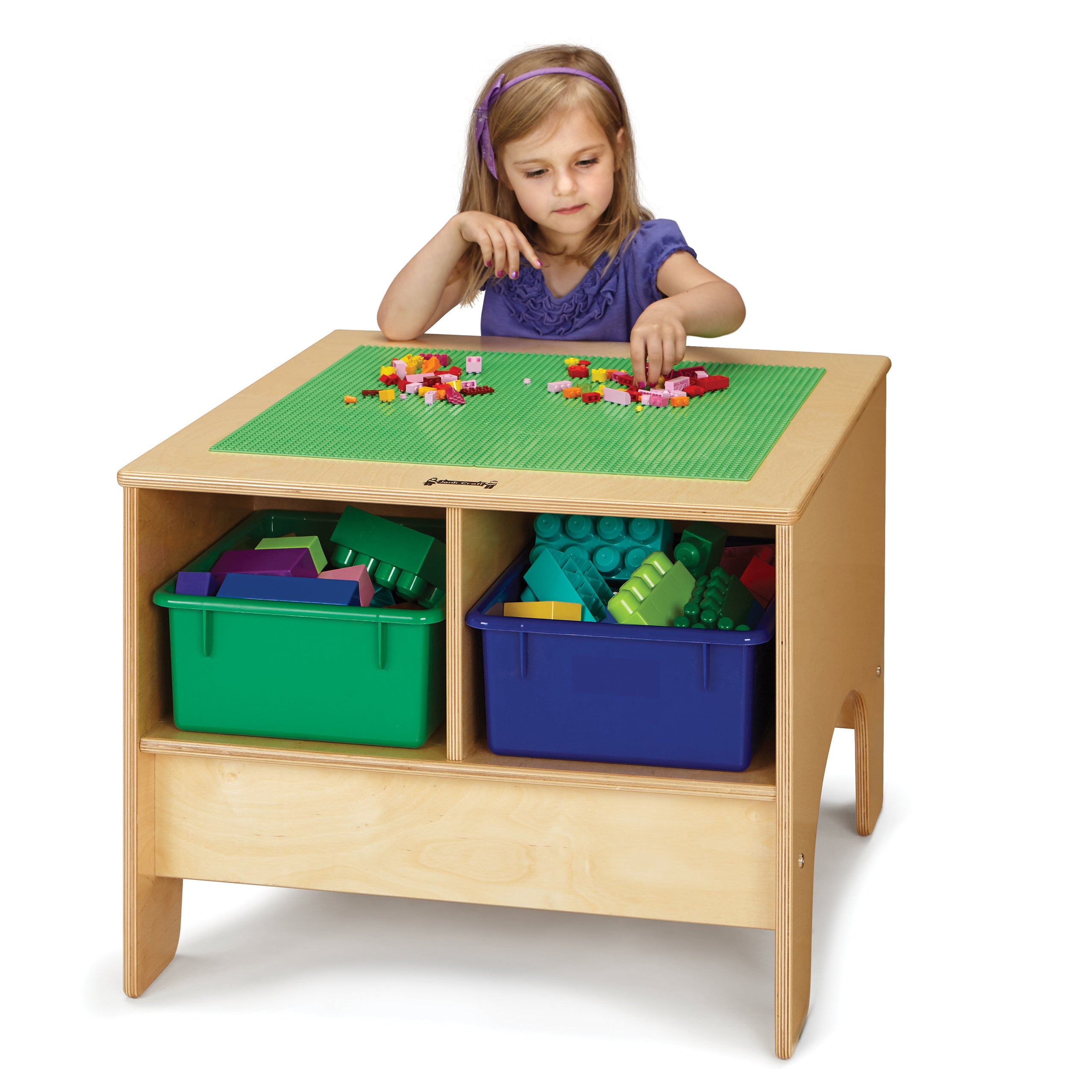 57449JC, Jonti-Craft KYDZ Building Table - Traditional Brick Compatible - with Colored Tubs