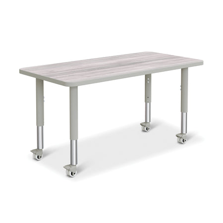 6403JCM450, Berries Rectangle Activity Table - 24" X 48", Mobile - Driftwood Gray/Gray/Gray