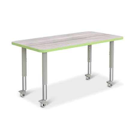 6403JCM451, Berries Rectangle Activity Table - 24" X 48", Mobile - Driftwood Gray/Key Lime/Gray