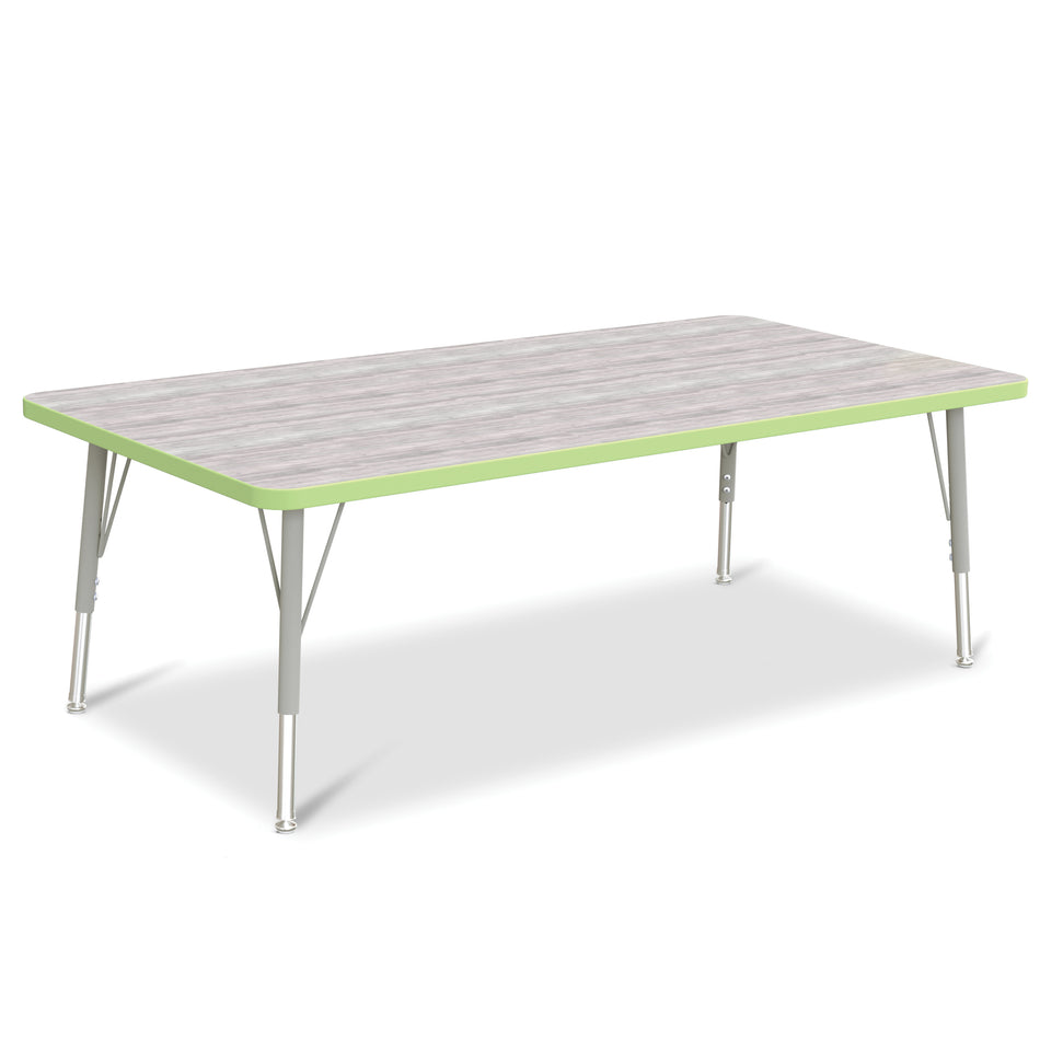 6408JCE451, Berries Rectangle Activity Table - 30" X 60", E-height - Driftwood Gray/Key Lime/Gray