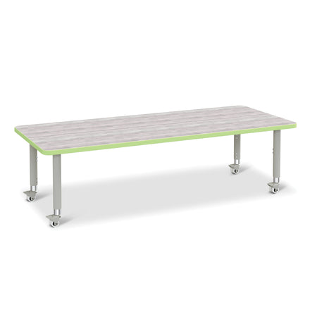 6413JCM451, Berries Rectangle Activity Table - 30" X 72", Mobile - Driftwood Gray/Key Lime/Gray