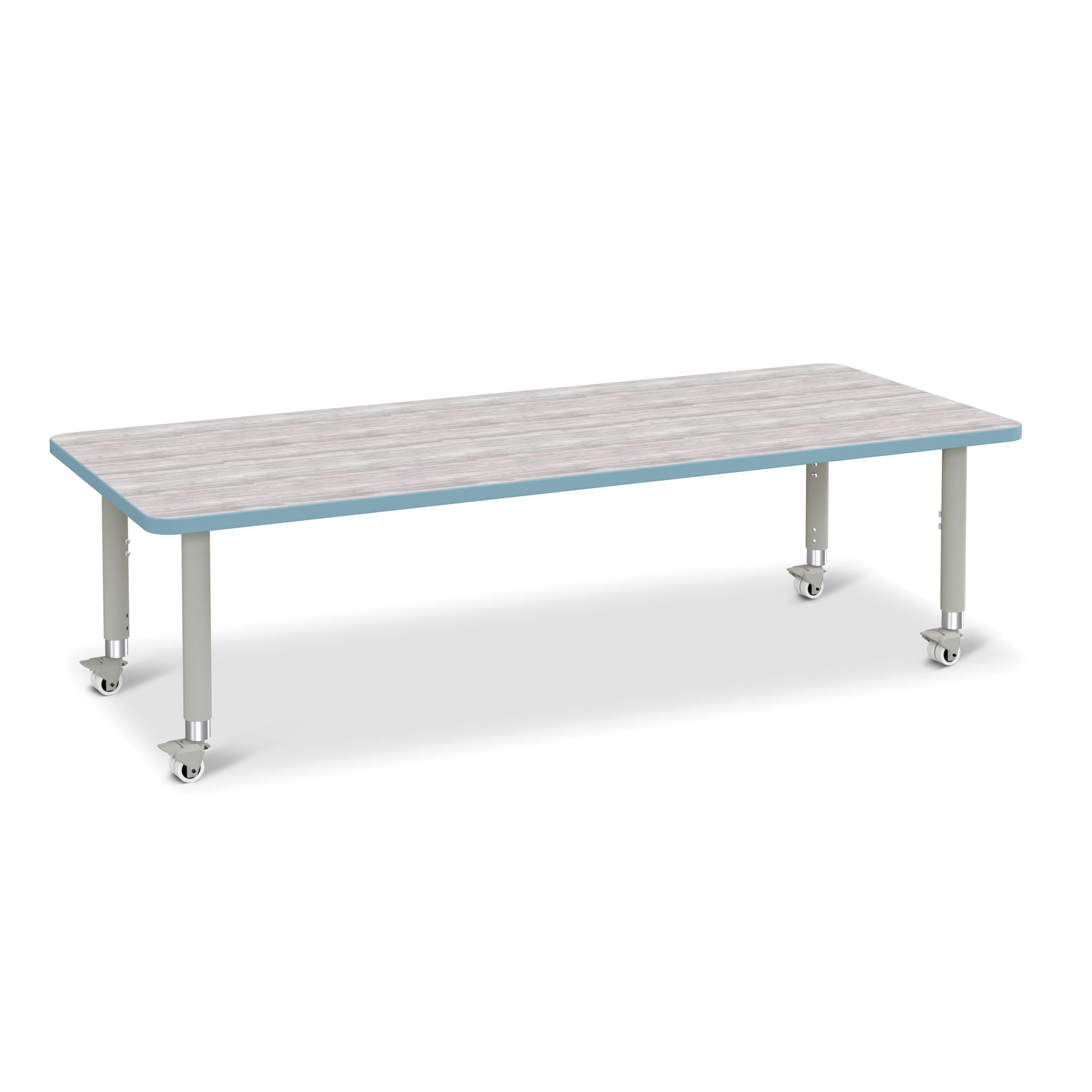 6413JCM452, Berries Rectangle Activity Table - 30" X 72", Mobile - Driftwood Gray/Coastal Blue/Gray
