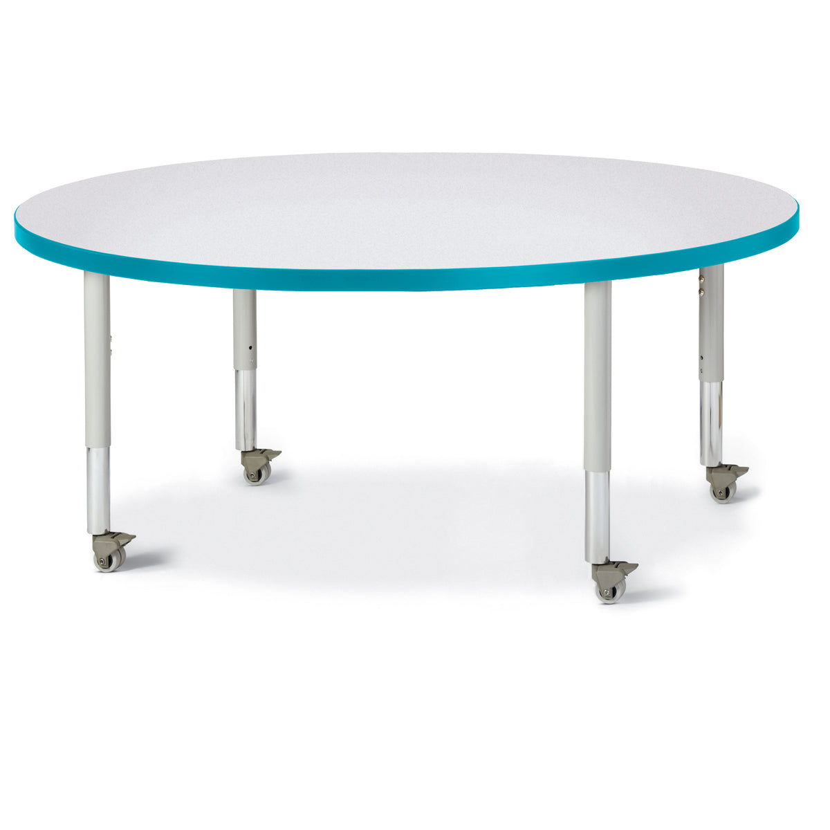 6433JCM005, Berries Round Activity Table - 48" Diameter, Mobile - Freckled Gray/Teal/Gray