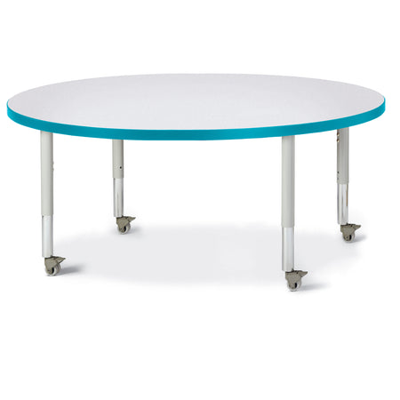 6433JCM005, Berries Round Activity Table - 48" Diameter, Mobile - Freckled Gray/Teal/Gray