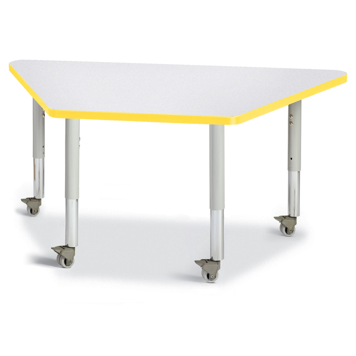 6438JCM007, Berries Trapezoid Activity Tables - 24" X 48", Mobile - Freckled Gray/Yellow/Gray