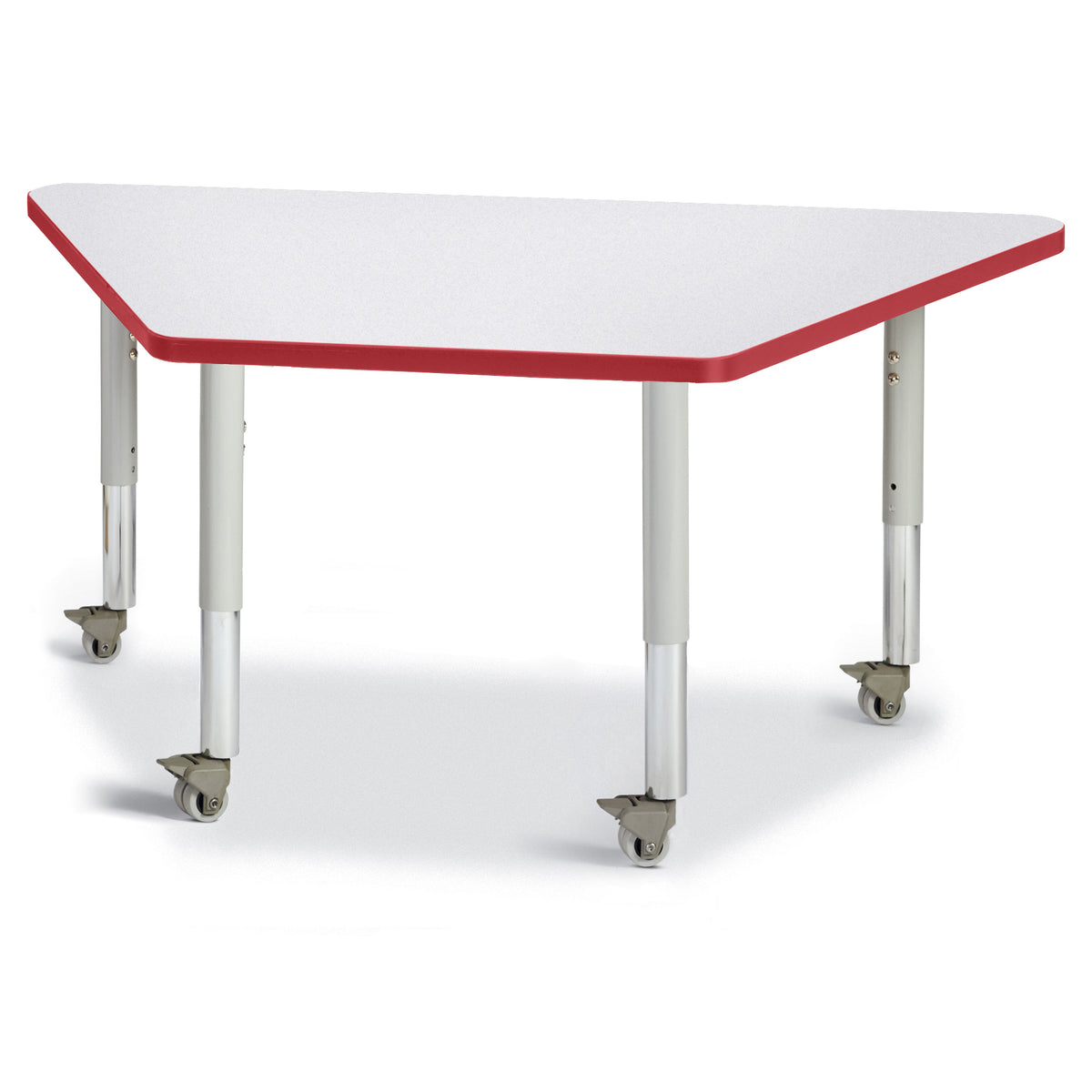 6438JCM008, Berries Trapezoid Activity Tables - 24" X 48", Mobile - Freckled Gray/Red/Gray