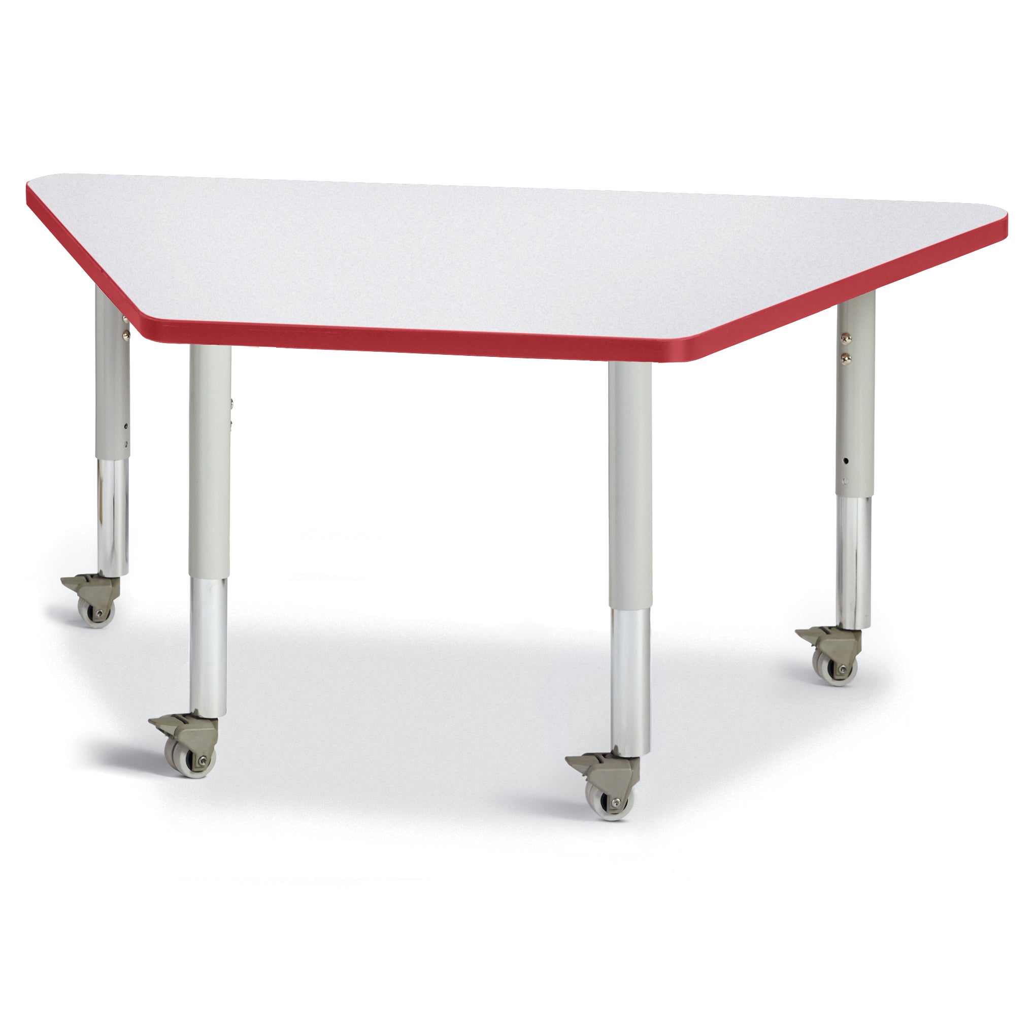 6438JCM008, Berries Trapezoid Activity Tables - 24" X 48", Mobile - Freckled Gray/Red/Gray