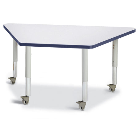 6438JCM112, Berries Trapezoid Activity Tables - 24" X 48", Mobile - Freckled Gray/Navy/Gray