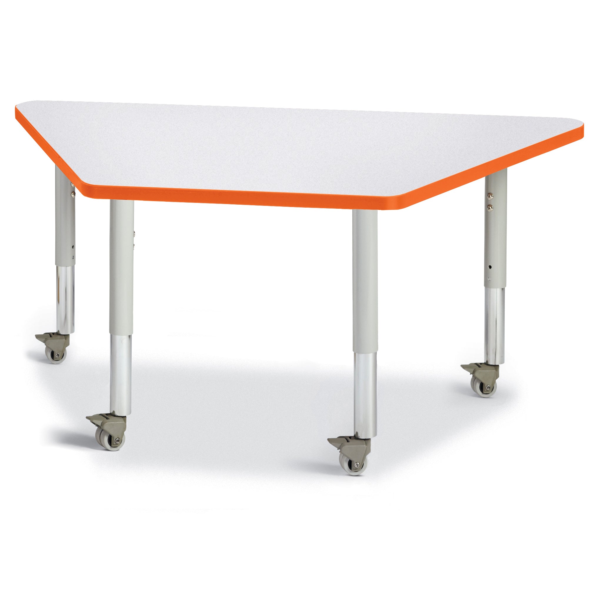 6438JCM114, Berries Trapezoid Activity Tables - 24" X 48", Mobile - Freckled Gray/Orange/Gray