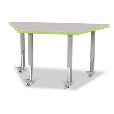 6438JCM130, Berries Trapezoid Activity Tables - 24" X 48", Mobile - Freckled Gray/Key Lime/Gray