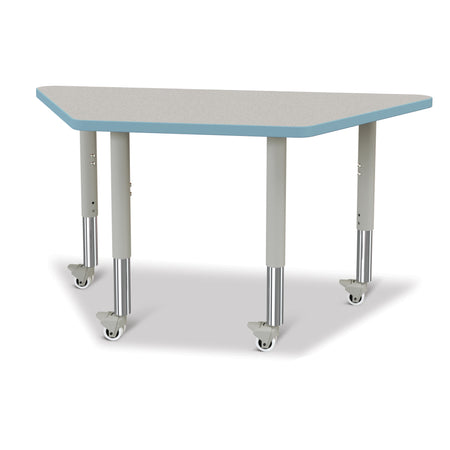 6438JCM131, Berries Trapezoid Activity Tables - 24" X 48", Mobile - Freckled Gray/Coastal Blue/Gray