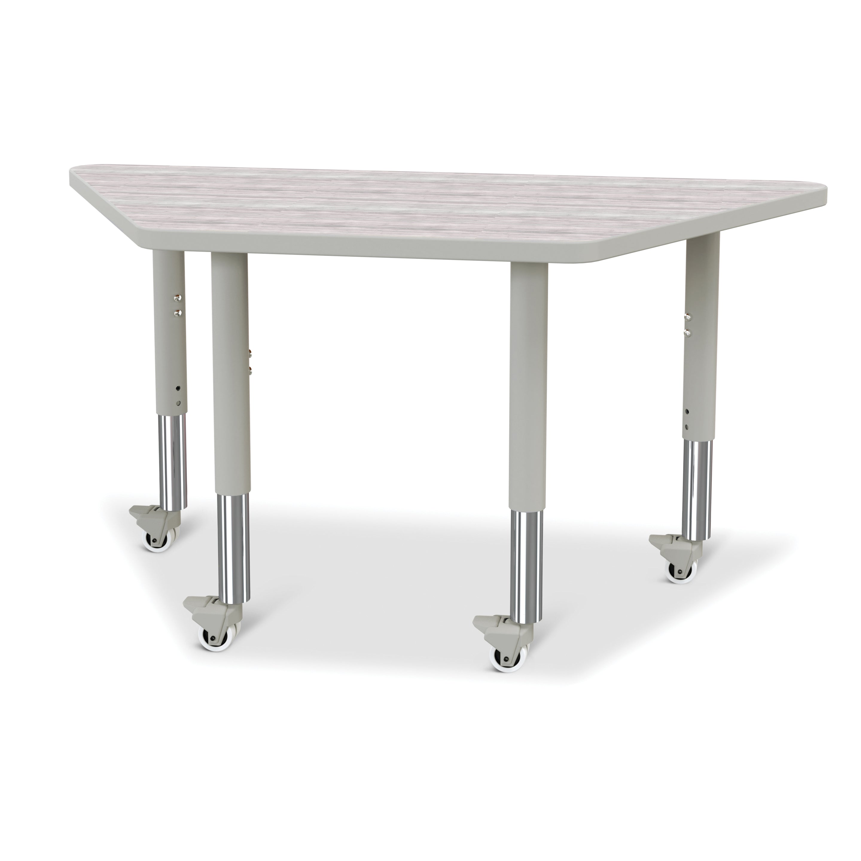 6438JCM450, Berries Trapezoid Activity Table - 24" X 48", Mobile - Driftwood Gray/Gray/Gray