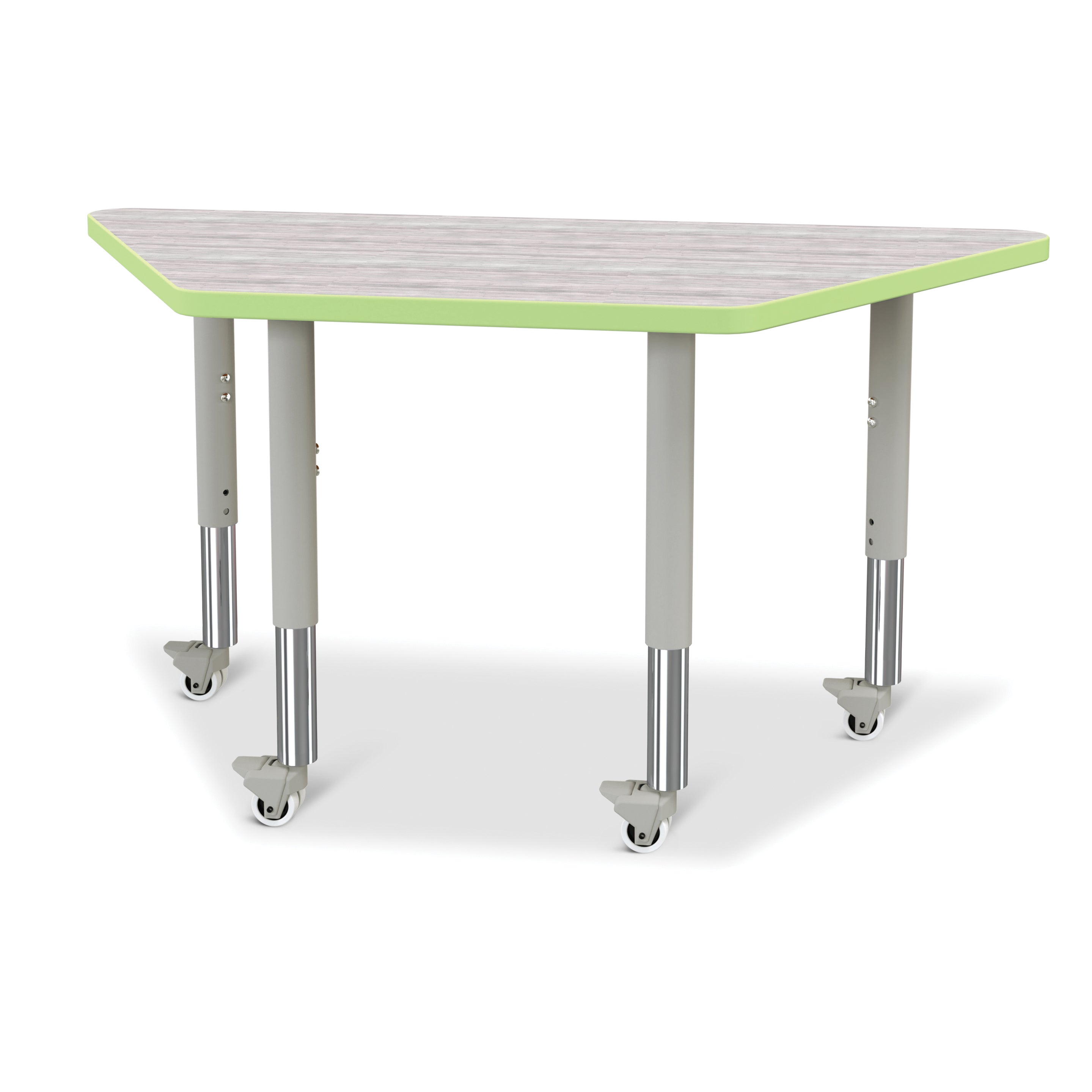 6438JCM451, Berries Trapezoid Activity Table - 24" X 48", Mobile - Driftwood Gray/Key Lime/Gray