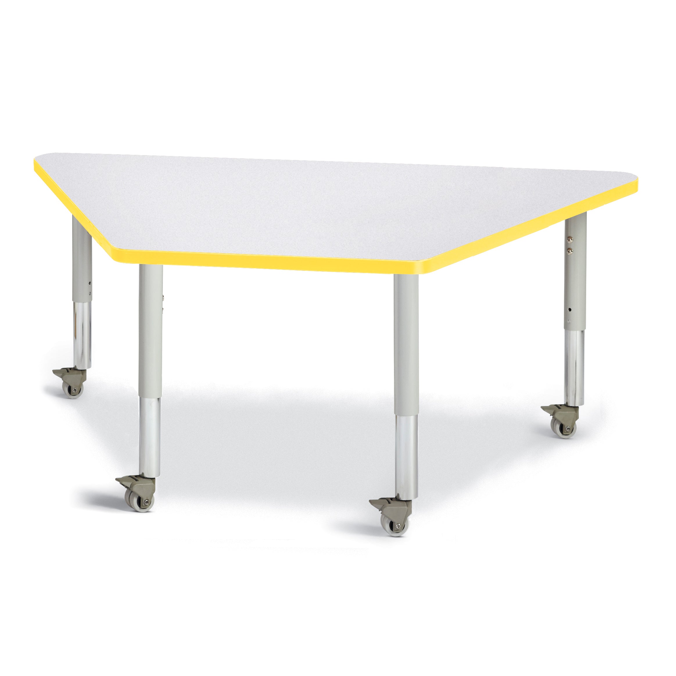 6443JCM007, Berries Trapezoid Activity Tables - 30" X 60", Mobile - Freckled Gray/Yellow/Gray