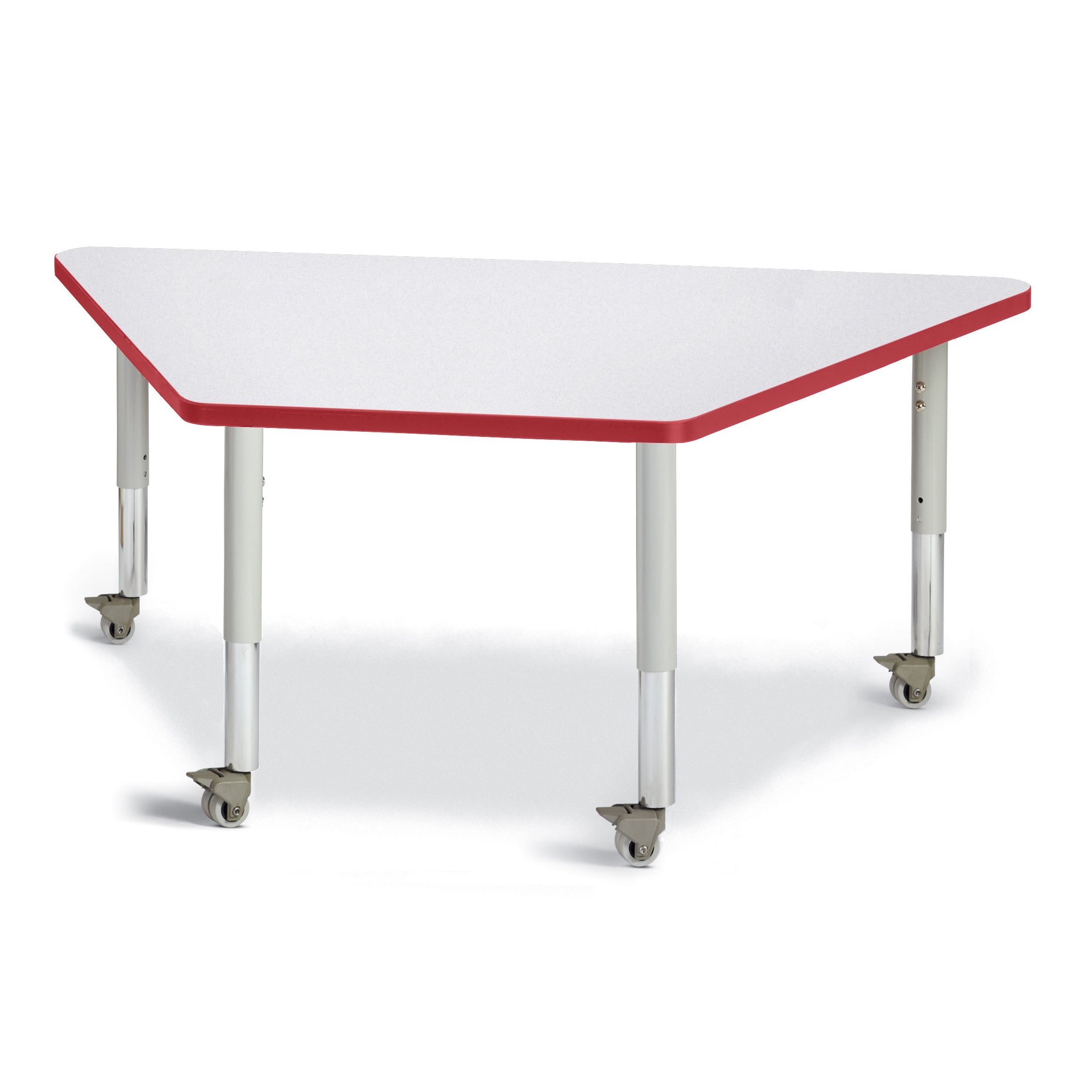 6443JCM008, Berries Trapezoid Activity Tables - 30" X 60", Mobile - Freckled Gray/Red/Gray