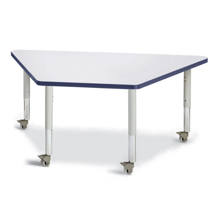 6443JCM112, Berries Trapezoid Activity Tables - 30" X 60", Mobile - Freckled Gray/Navy/Gray