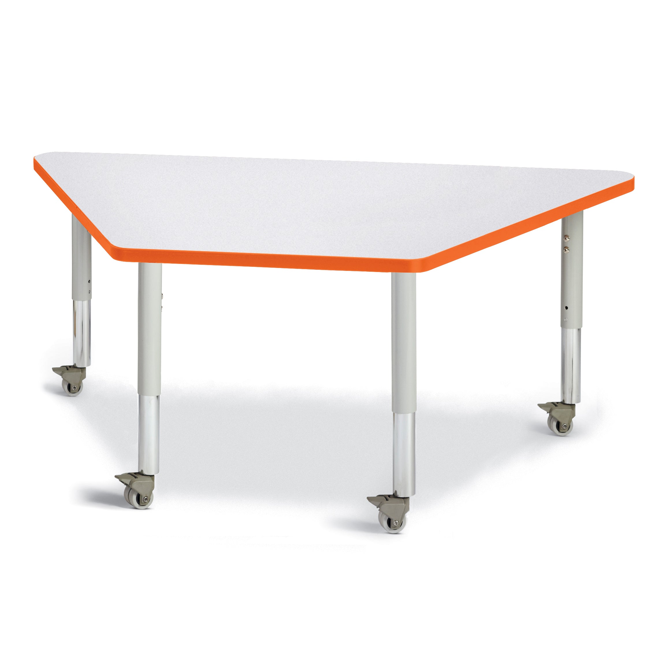 6443JCM114, Berries Trapezoid Activity Tables - 30" X 60", Mobile - Freckled Gray/Orange/Gray