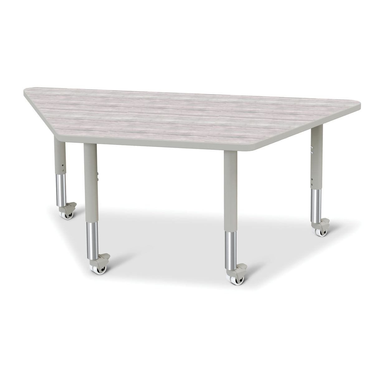 6443JCM450, Berries Trapezoid Activity Table - 30" X 60", Mobile - Driftwood Gray/Gray/Gray
