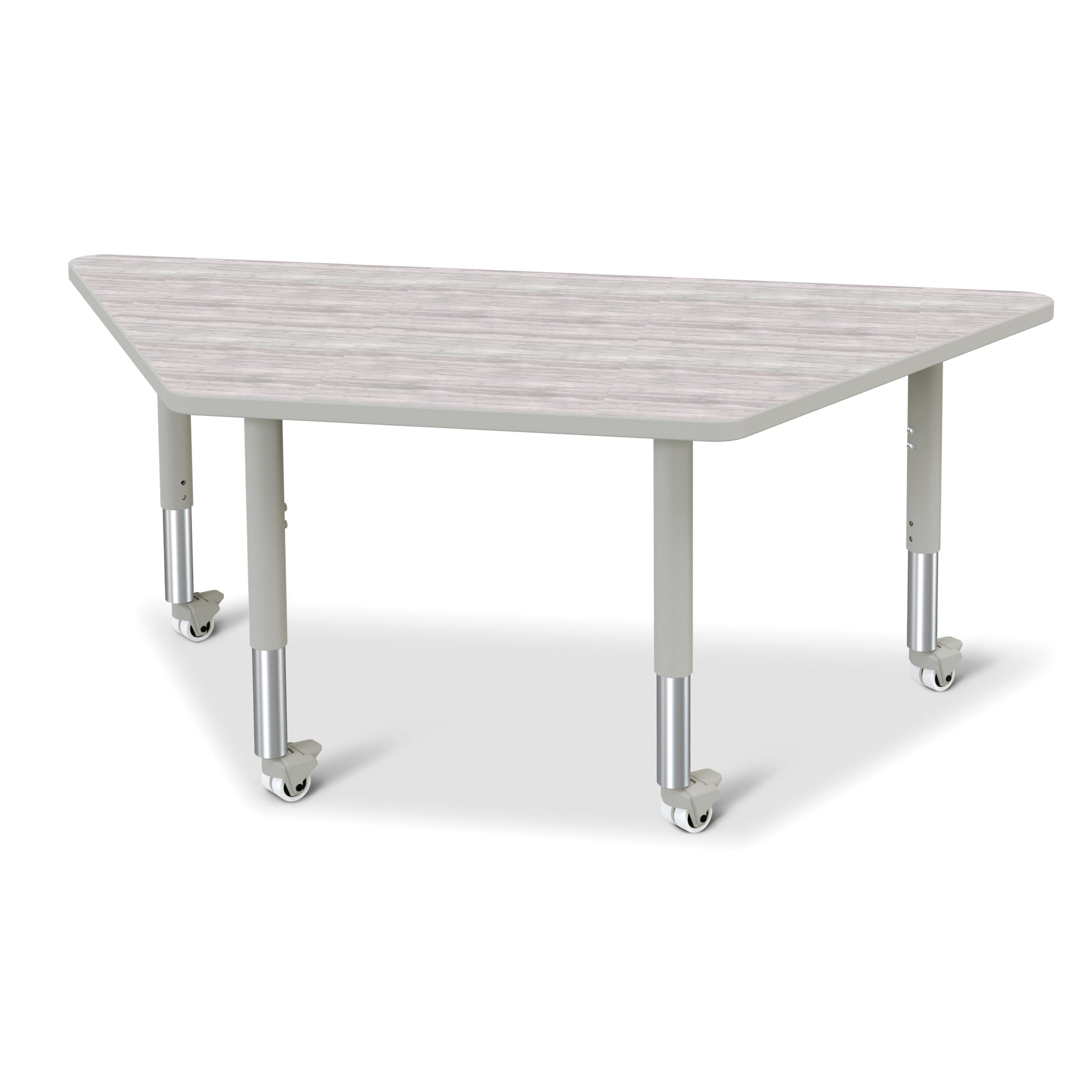 6443JCM450, Berries Trapezoid Activity Table - 30" X 60", Mobile - Driftwood Gray/Gray/Gray