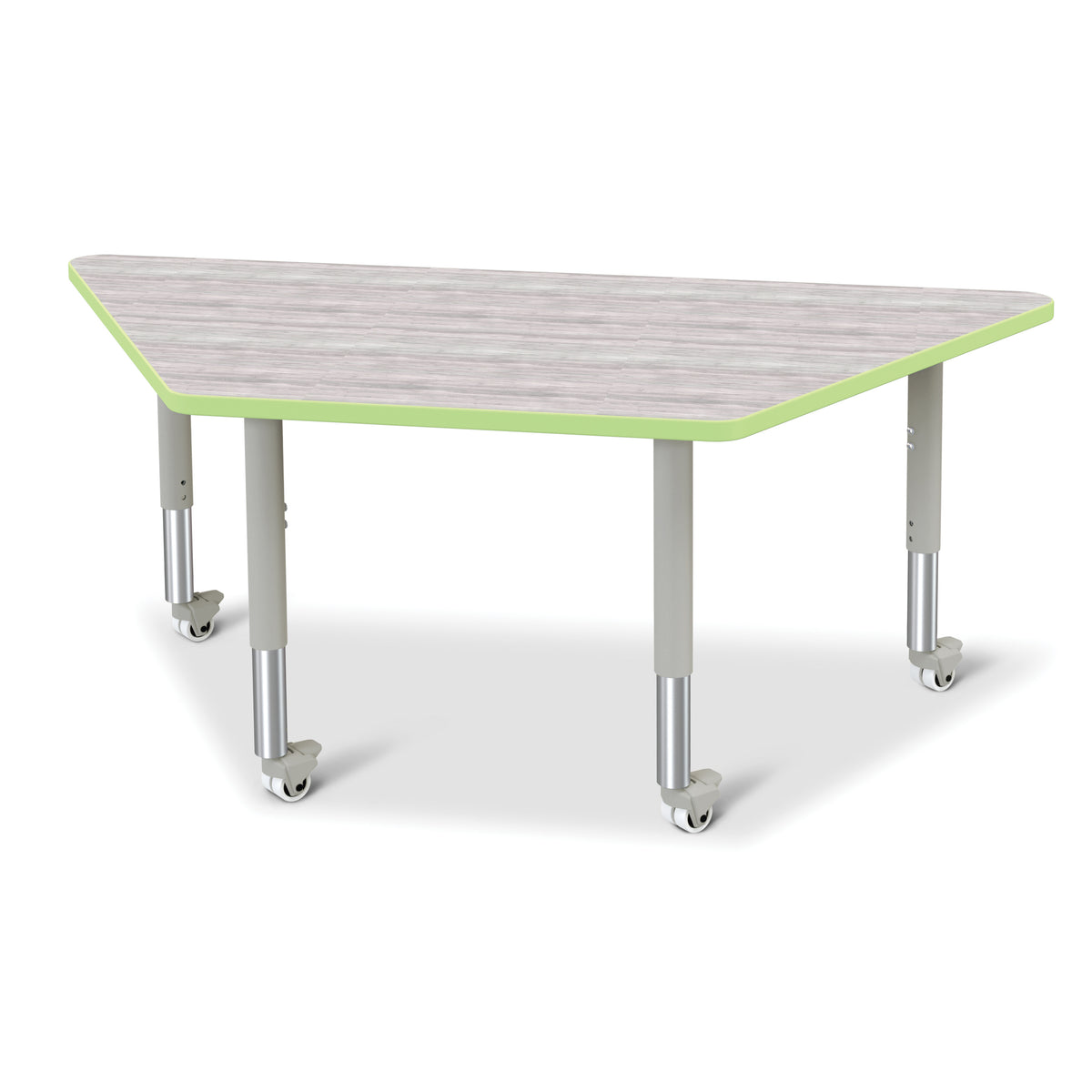 6443JCM451, Berries Trapezoid Activity Table - 30" X 60", Mobile - Driftwood Gray/Key Lime/Gray