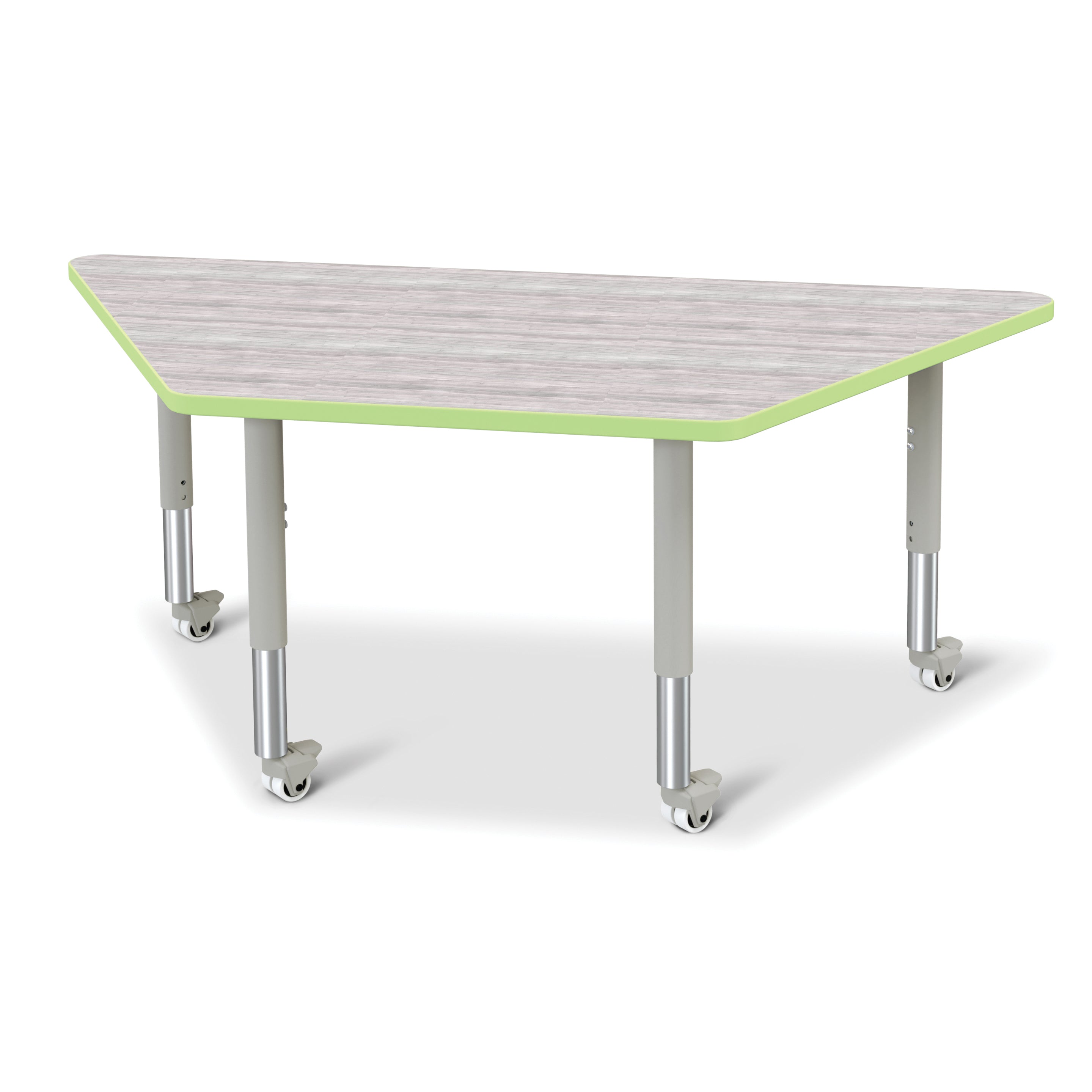 6443JCM451, Berries Trapezoid Activity Table - 30" X 60", Mobile - Driftwood Gray/Key Lime/Gray