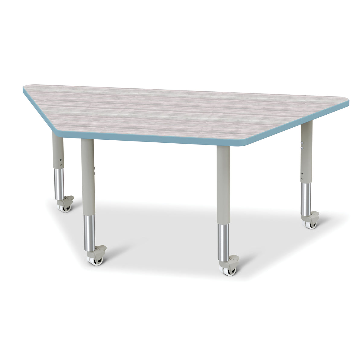 6443JCM452, Berries Trapezoid Activity Table - 30" X 60", Mobile - Driftwood Gray/Coastal Blue/Gray
