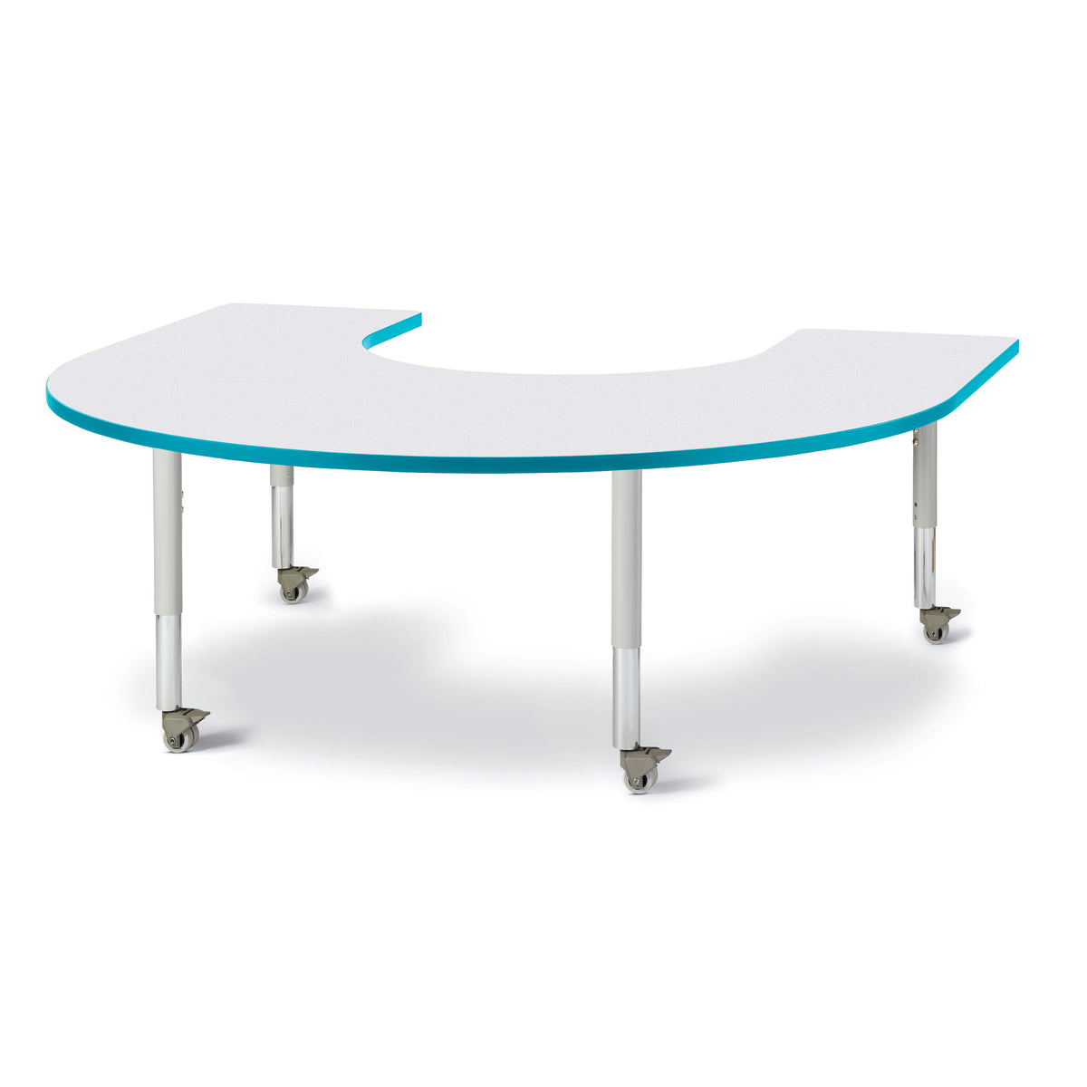 6445JCM005, Berries Horseshoe Activity Table - 66" X 60", Mobile - Freckled Gray/Teal/Gray