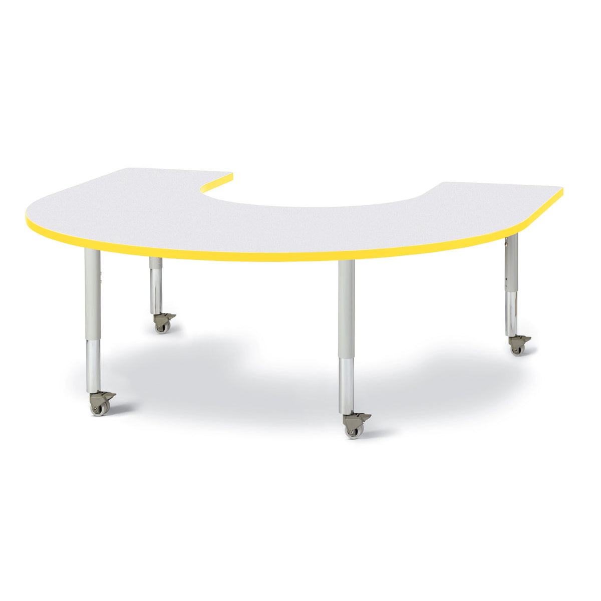 6445JCM007, Berries Horseshoe Activity Table - 66" X 60", Mobile - Freckled Gray/Yellow/Gray