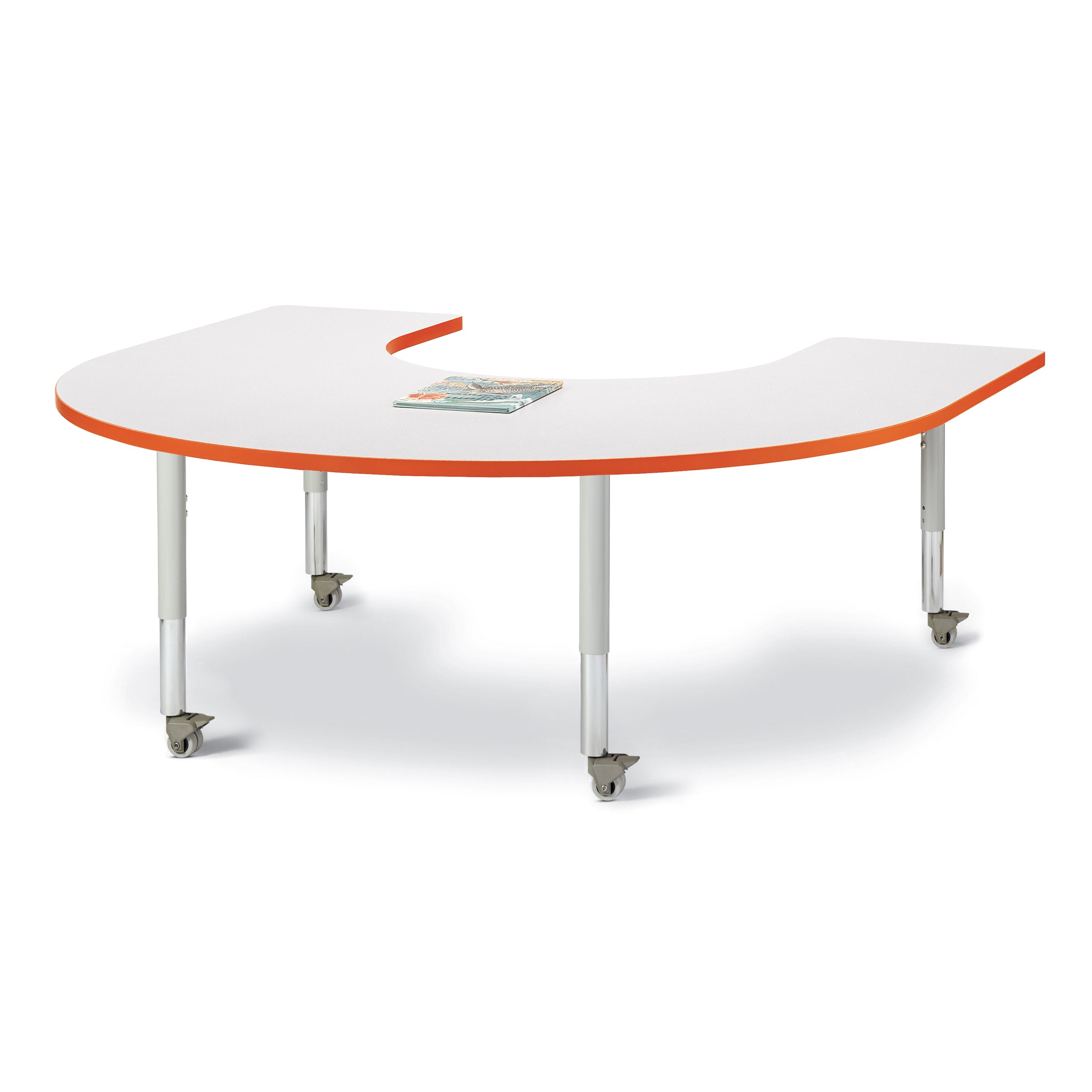 6445JCM114, Berries Horseshoe Activity Table - 66" X 60", Mobile - Freckled Gray/Orange/Gray