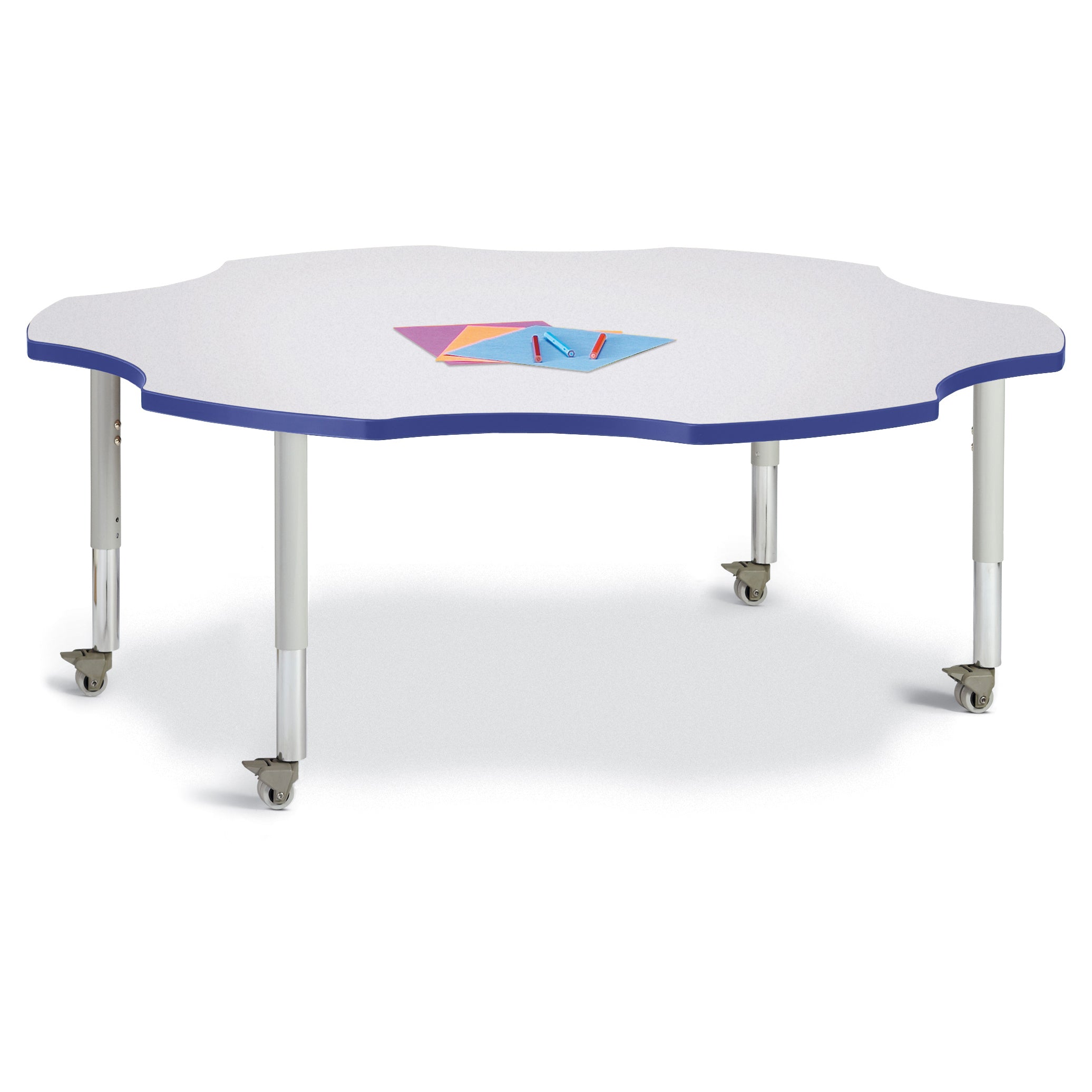 6458JCM003, Berries Six Leaf Activity Table - 60", Mobile - Freckled Gray/Blue/Gray