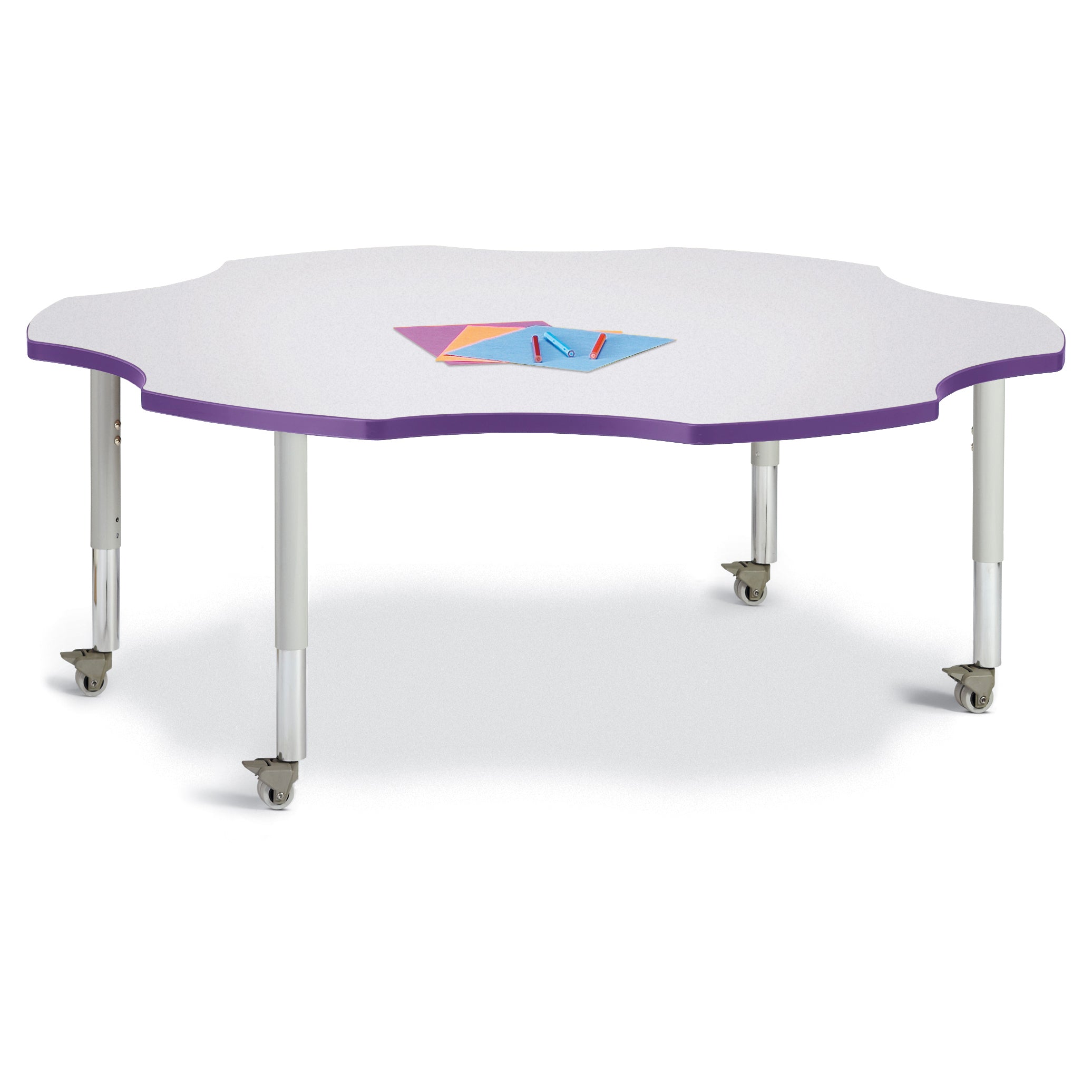 6458JCM004, Berries Six Leaf Activity Table - 60", Mobile - Freckled Gray/Purple/Gray