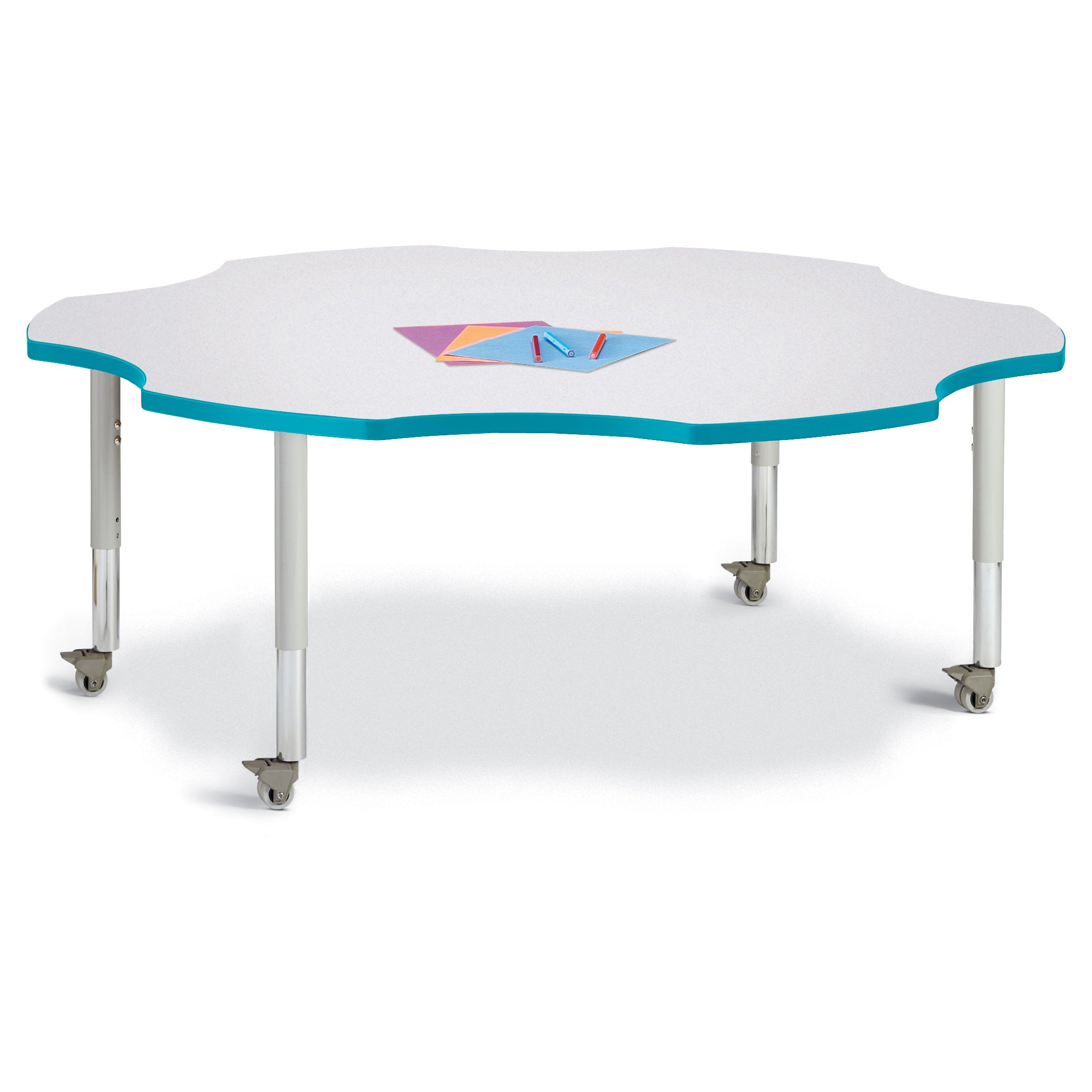 6458JCM005, Berries Six Leaf Activity Table - 60", Mobile - Freckled Gray/Teal/Gray