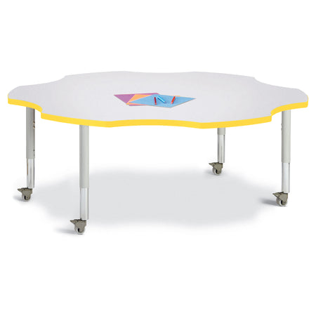 6458JCM007, Berries Six Leaf Activity Table - 60", Mobile - Freckled Gray/Yellow/Gray