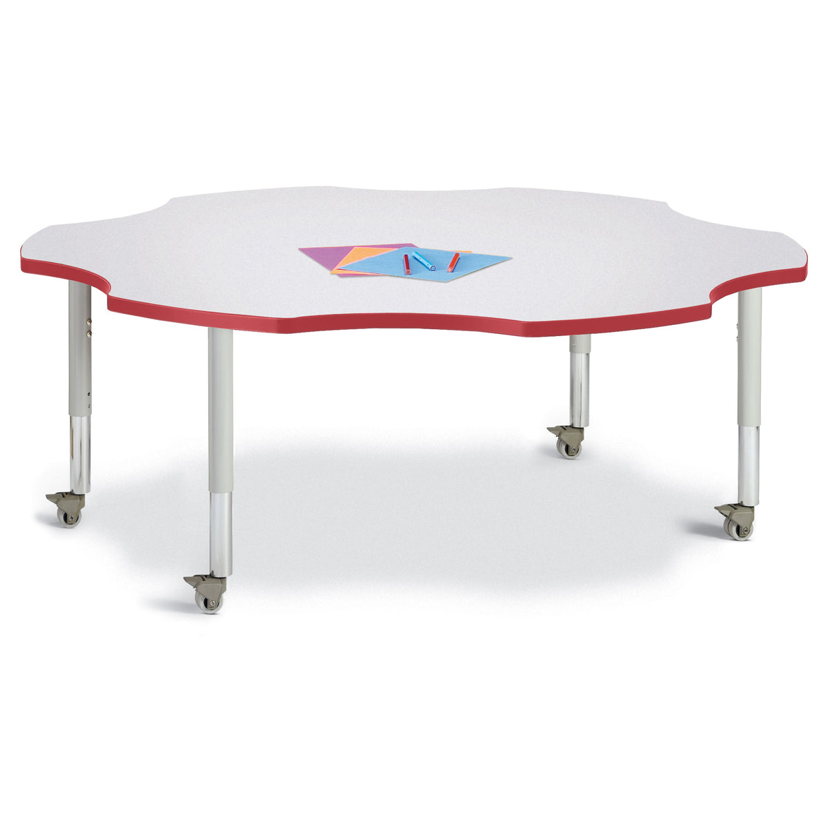 6458JCM008, Berries Six Leaf Activity Table - 60", Mobile - Freckled Gray/Red/Gray