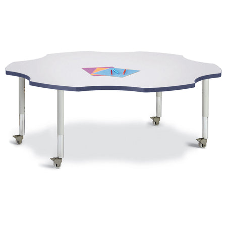 6458JCM112, Berries Six Leaf Activity Table - 60", Mobile - Freckled Gray/Navy/Gray
